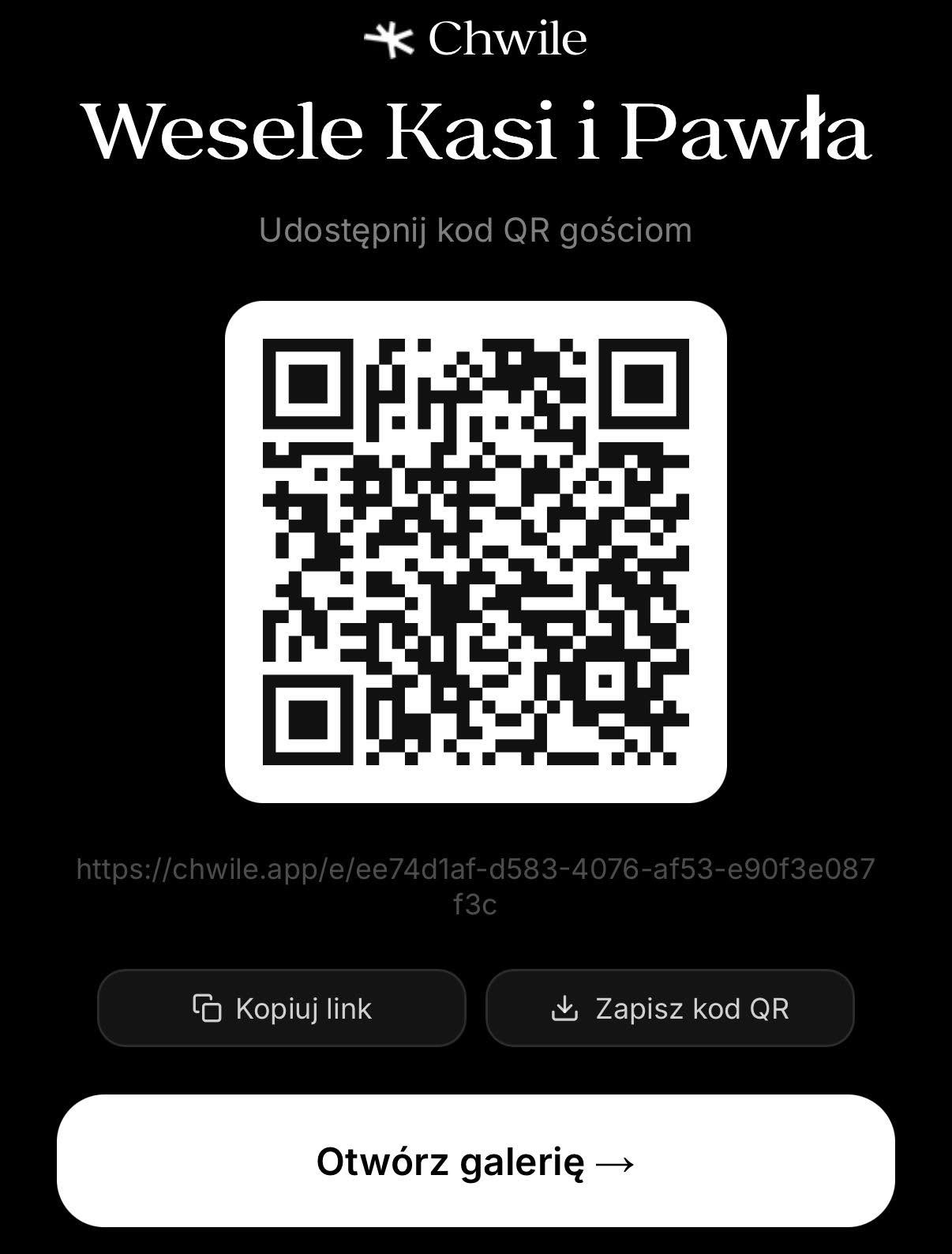 Kod QR i link do zaproszenia gości