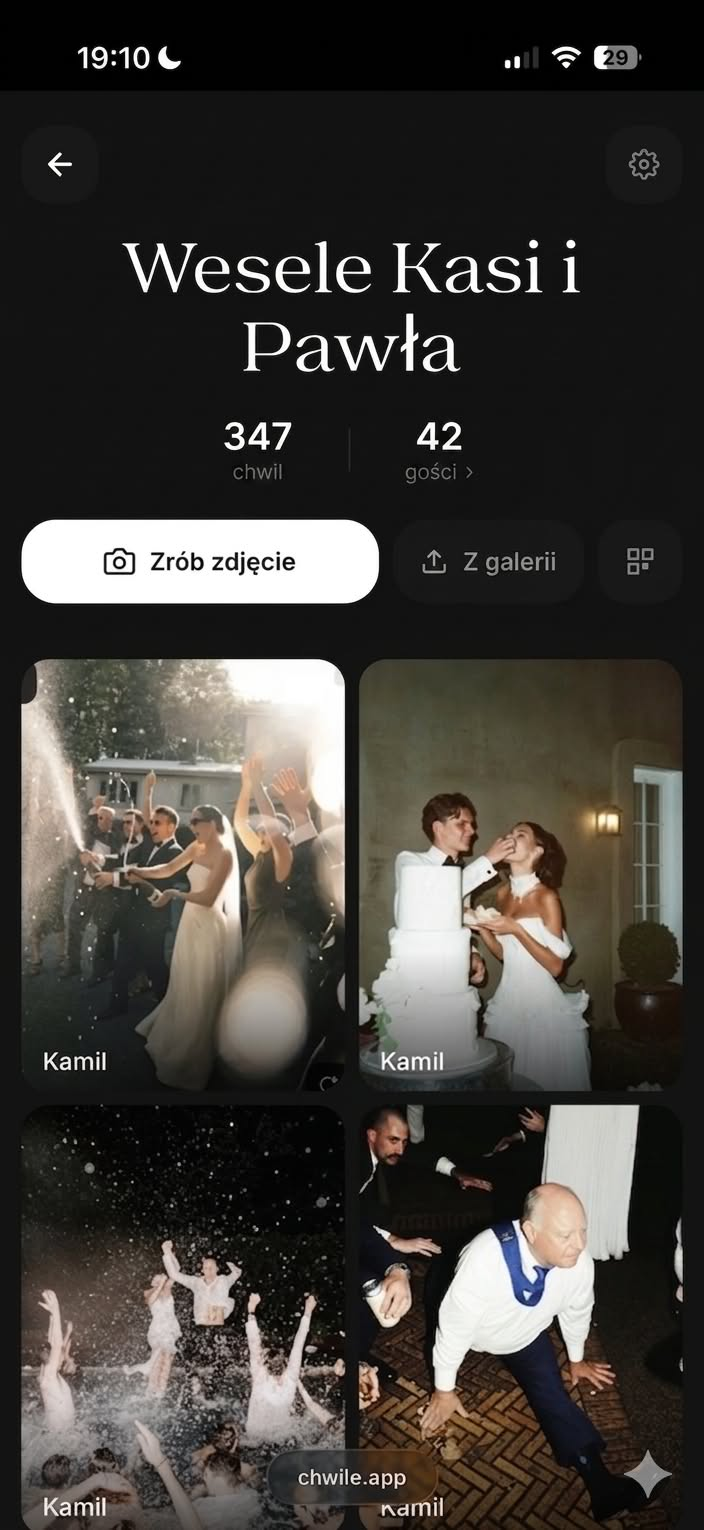 Galeria zdjęć z wesela w aplikacji Chwile